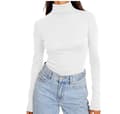 Basic Slim Fitted Långärmad Pullover T-tröjor för kvinnor white M
