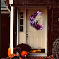 Miniatyrbillede 4 af 8: Halloween Halvmånekrans med Lys, Sort Måneblomst og Kattekrans Style 4