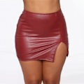 Miniatyrbild 3 av 7: Basic, hög midja, konstläder Bodycon Mini Pencil Kjol för kvinnor red M