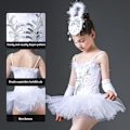 Miniatyrbillede 4 af 5: Pige Balletdanskedragt med Pailletter Svanesøen Optræden Tutu Leotard Kjole 140cm