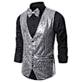 Miniatyrbillede 4 af 9: Mænds Skinnende Sequin Vest V-Hals Regular-Fit Festkjole Suit Waistcoat Butterfly 2 Dele Red M