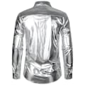 Pikkukuva 5 / 6: Miesten Luksus Kiiltävä Silkkimainen Satiini Napitettu Pukeutumispaita Silver 2XL