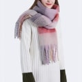 Miniatyrbillede 2 af 5: Stor Chunky Plaid Sjal Blød Tyk Varmt Tassel Sjal Pink