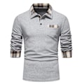 Miniatyrbillede 1 af 9: Mænds Langærmet Plaid Patchwork Lapel Casual Skjorte Gray L