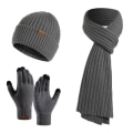 Pikkukuva 1 / 10: Talvitrikoohattu Beanie Pitkä Kaulaliina Kosketusnäyttöhanskat Sarja Grey