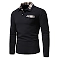 Miniatyrbillede 2 af 10: Mænds Langærmet Plaid Patchwork Lapel Casual Skjorte Black M