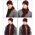 Pikkukuva 10 / 10: Talvitrikoohattu Beanie Pitkä Kaulaliina Kosketusnäyttöhanskat Sarja Deep Red