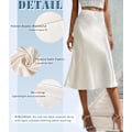 Miniatyrbilde 7 av 10: Elegant satengskjørt for kvinner, høy midje, A-linje, midi-skjørt Beige 2XL