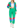 Miniatyrbillede 1 af 9: Dame Farveblok 2-delt Vindjakke Sæt Langærmet Lynlås Crop Top Træningsdragt Sæt Green S