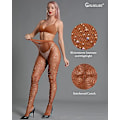Miniatyrbillede 2 af 6: Kvinders Glimmer Rhinestone Fiskenetstrømper Caramel