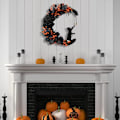 Miniatyrbillede 6 af 7: Halloween Halvmånekrans med Lys, Sort Måneblomst og Kattekrans Style 1