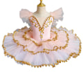 Miniatyrbild 1 av 4: Flickors Tutuskjortat Leotard med Broderade Rufsärmar Ballet Dansklänning Pink 110