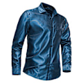 Miniatyrbilde 2 av 6: Menn's Glossy Lomme Langærmet Lapel Trykket Skjorte Blue M