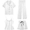 Miniatyrbilde 1 av 5: Dame 4-delt Pyjamassett Silke Satin Søvnklær Sexy Pjs Loungewear White 2XL
