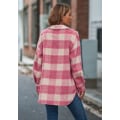 Miniatyrbillede 6 af 7: Dametøj Langærmet Casual Plaid Shacket Jakker Skjorter Lapel Tweed Peacoat Pink M