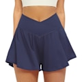 Miniatyrbilde 1 av 5: Crossover Atletiske Shorts for Kvinner 2 i 1 Flytende Løpeshorts Navy Blue L
