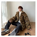 Miniatyrbillede 2 af 7: Mænds Vinter Kunstpelsjakke Tiger Print Oversize Yderbeklædning Yellow M