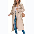 Miniatyrbillede 1 af 6: Dame Lang Dobbeltbrystet Trenchcoat med Bælte Khaki M