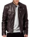 Miesten Slim Fit -nahkatakki pystykauluksella Brown L