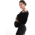 Miniatyrbillede 3 af 6: Falsk Pels Sjal Wrap Stole Shrug Vinter Brude Bryllup Dækning Black