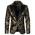 Miniatyrbild 3 av 4: Herrar Floral Smokingjacka Paisley Sjal Krage Kostym Blazer Jacka för Middag Gold M