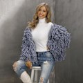 Miniatyrbillede 6 af 11: Plys Fringe Frakke Overfrakker til Kvinder Efterår Og Vinter Grey XL
