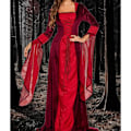 Miniatyrbillede 8 af 10: Deluxe Hexe Kjole Kostume til Kvinder, Vintage Broderet Renaissance Gotisk Hættede Vampyr Kjole Black White 3XL