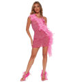 Miniatyrbild 1 av 10: Kvinnlig Sexy Mesh Rhinestone Hot Drilling Slingklänning Pink 2XL