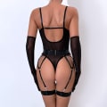 Miniatyrbillede 5 af 9: Sexy Lingeri Sæt til Kvinder med Handsker Blonder Bodysuit Black M