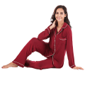Miniatyrbild 1 av 7: Pyjamas Set för Kvinnor, Långärmad, Knappar, Nattkläder, Bomull, Pj-Set Red XL