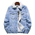 Miniatyrbillede 1 af 5: Mænds Lapel Sherpa Fleeceforet Tyk Denim Jean Trucker Jakke Frakker Light Blue XL