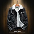 Miniatyrbillede 2 af 6: Mænds Lapel Sherpa Fleeceforet Tyk Denim Jean Trucker Jakke Frakker Black XL