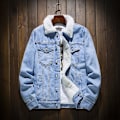 Miniatyrbillede 2 af 5: Mænds Lapel Sherpa Fleeceforet Tyk Denim Jean Trucker Jakke Frakker Light Blue XL