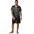 Miniatyrbild 3 av 9: Män Satin Pyjamas Set 2 Delar Loungewear Knapp-Ner Pjs Set black M