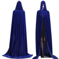 Miniatyrbillede 1 af 2: Halloween Kappe med Hætte i Lang Fløjl - Voksen Vampyr Kappe Blue XL