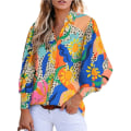 Miniatyrbillede 1 af 4: Dame Bluser med Knapper, Trykt Lanterneærmer, Langærmet, Afslappet Top Color 2 2XL