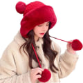Miniatyrbilde 1 av 7: Vinterlue med fluffy strikk for kvinner Red