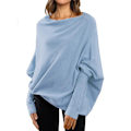 Miniatyrbild 1 av 8: Damernas Batwing Överdimensionerade Tröjor Asymmetriska Off Shoulder Båthals Wrap Tunika Toppar Blue M
