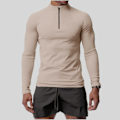 Miniatyrbillede 3 af 6: Mænds Langærmet Trøje med Lynlås - Hurtigtørrende Sweatshirt Beige 4XL