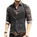 Miniatyrbild 1 av 10: Herrar Herringbone Tweed Ylle Väst Enknäppt Slim Fit Väst Dark Grey M