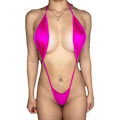 Pikkukuva 1 / 2: Naisten riimukaulainen rintaliivit toppi stringit mikro bikini setti Dark Pink