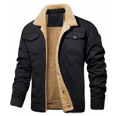 Herrar Tjock Termisk Vinter Fleecefodrad Krage Cargojacka black L