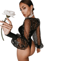 Miniatyrbilde 4 av 6: Kvinners Mesh Sheer Langærmet Rundhals Body Black M