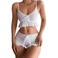 Miniatyrbild 1 av 8: Dam 2-delat underklädesset, volangtrimmad knytbar camisole topp shorts pyjamas S