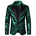 Miniatyrbild 3 av 4: Herrar Floral Smokingjacka Paisley Sjal Krage Kostym Blazer Jacka för Middag Green S