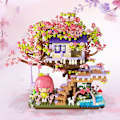 Miniatyrbillede 2 af 5: Kirsebærblomst Træ Blomsterhus Mikro Byggeklodser Sæt Style 3