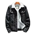 Miniatyrbillede 1 af 6: Mænds Lapel Sherpa Fleeceforet Tyk Denim Jean Trucker Jakke Frakker Black XL