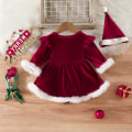 Miniatyrbillede 2 af 7: Baby Pige Ruffle Langærmet Monogrammet Poncho Kjole Red 6-12M