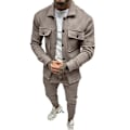 Miniatyrbillede 1 af 8: Mænds Langærmede Træningssæt 2 Dele Corduroy Sweatsuits Vintertøj Khaki L