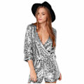 Miniatyrbild 2 av 4: Dam Sparkle Paljetter V-ringad jumpsuit silver M